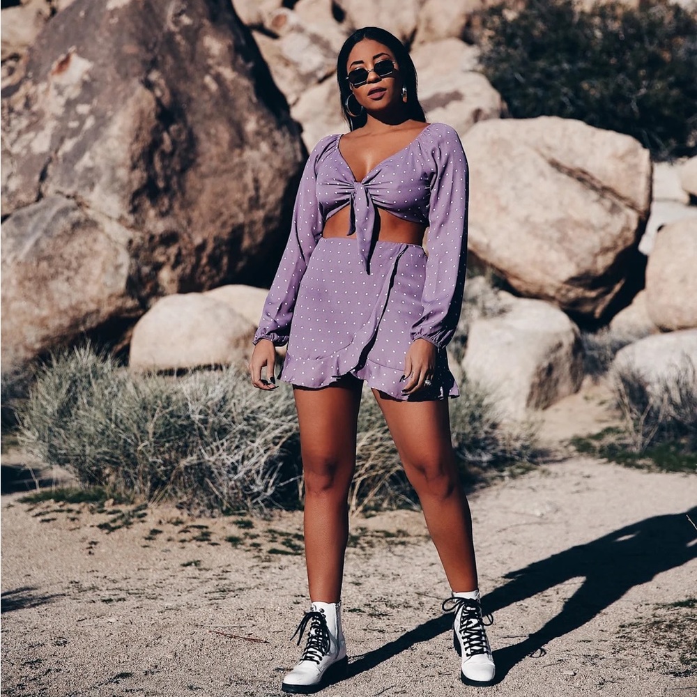 Lavender Polka Dot Crop Top & Skirt